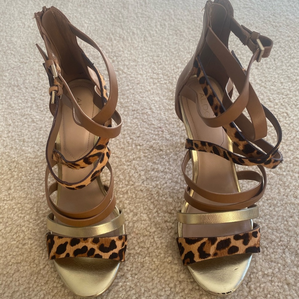 Aldo Brown and Gold Strappy Heels